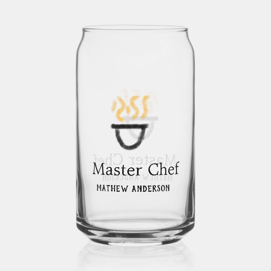Master chef add name black pan yellow fire fume co blikvorm glas (Voorkant)