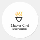 Master chef add name black pan yellow fire fume co ronde sticker (Voorkant)