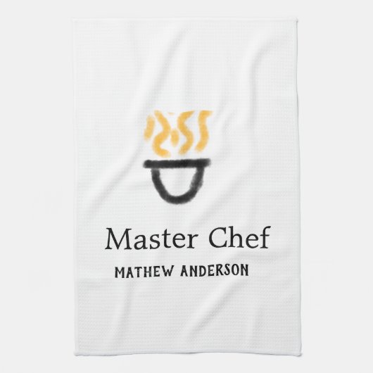 Master chef add name black pan yellow fire fume co theedoek (Verticaal)
