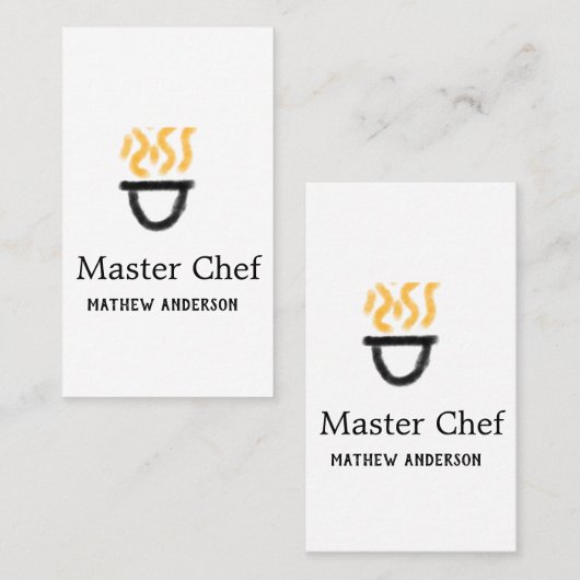 Master chef add name black pan yellow fire fume co visitekaartje (Voorkant / Achterkant)
