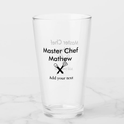 Master chef-kok keuken bakkerij kok voeg tekst naa glas (Voorkant)