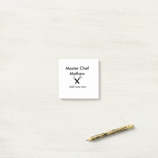 Master chef-kok keuken bakkerij kok voeg tekst naa post-it® notes (Op bureau)