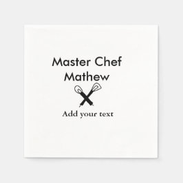 Master chef-kok keuken bakkerij kok voeg tekst naa servet