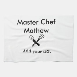 Master chef-kok keuken bakkerij kok voeg tekst naa theedoek
