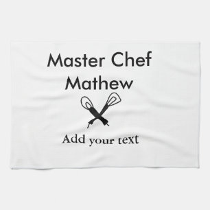 Master chef-kok keuken bakkerij kok voeg tekst naa theedoek