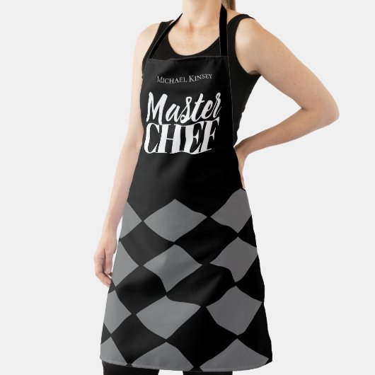Master Chef naam gepersonaliseerde grijze zwarte c Schort (Insitu)