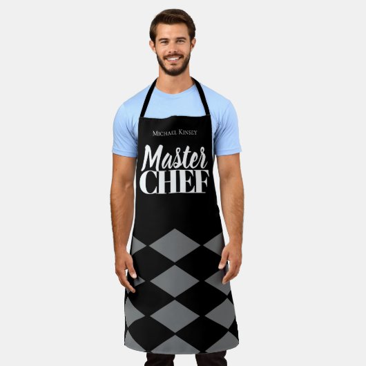 Master Chef naam gepersonaliseerde grijze zwarte c Schort (Gedragen)