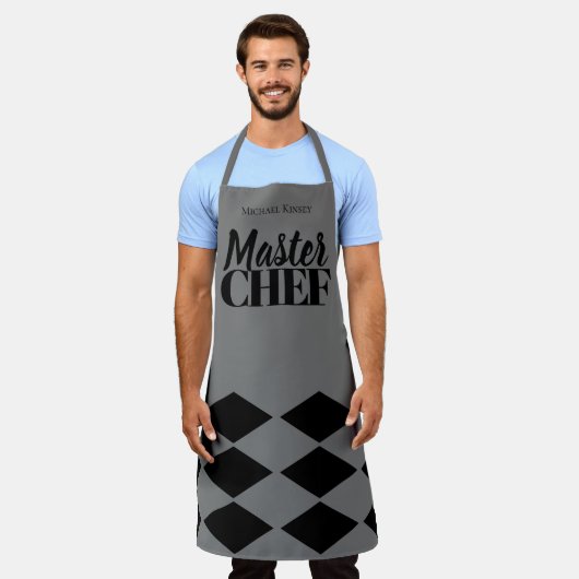 Master Chef naam gepersonaliseerde zwart grijs che Schort (Gedragen)