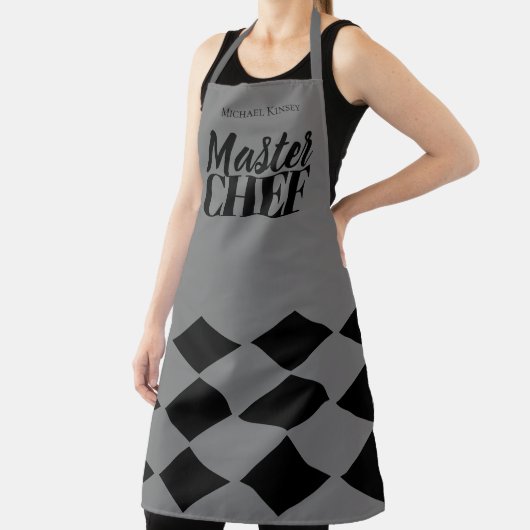 Master Chef naam gepersonaliseerde zwart grijs che Schort (Insitu)