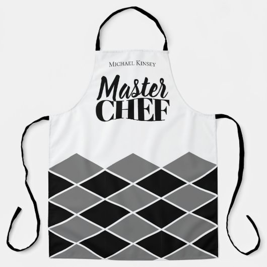 Master Chef naam gepersonaliseerde zwart wit check Schort (Voorkant)