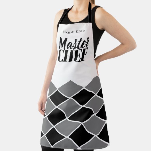Master Chef naam gepersonaliseerde zwart wit check Schort (Insitu)