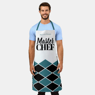 Master Chef naam gepersonaliseerde zwarte blauwgro Schort