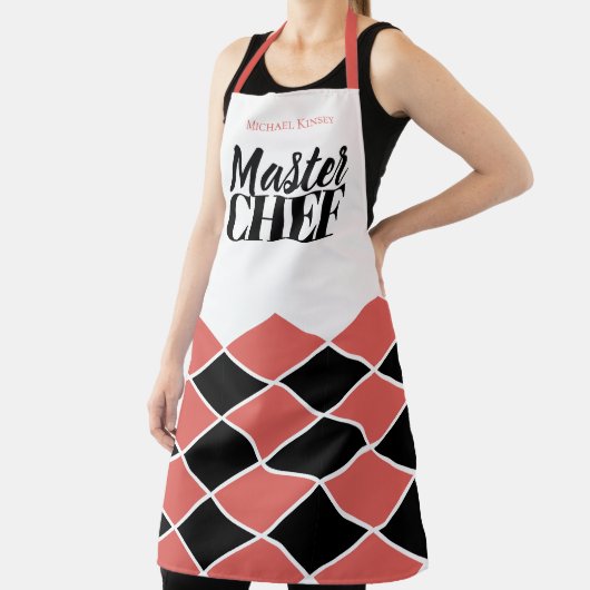 Master Chef naam gepersonaliseerde zwarte rode che Schort (Insitu)