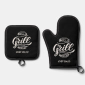 Master Grill vaardigheden grappig Vader(s dag cust Ovenwant & Pannenlap Set (Voorkant)