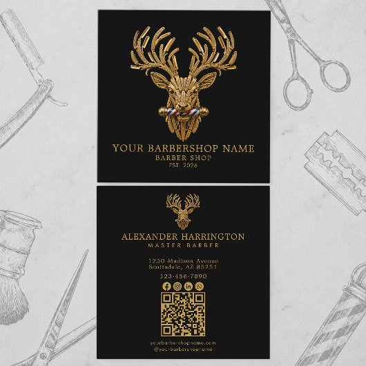 Master Kapper Gouden Herten Kapperzaak Qr Code Vierkante Visitekaartje