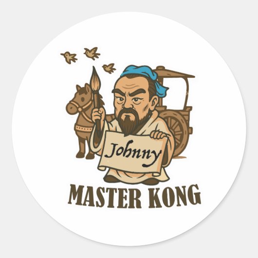 Master Kong Writes Johnny – Ancient Wisdom, Modern Ronde Sticker (Voorkant)