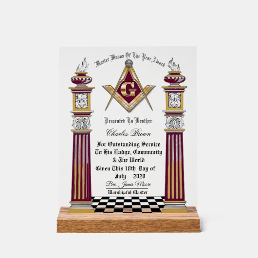 Master Masons of the year Award Acryl Bord (Voorkant)