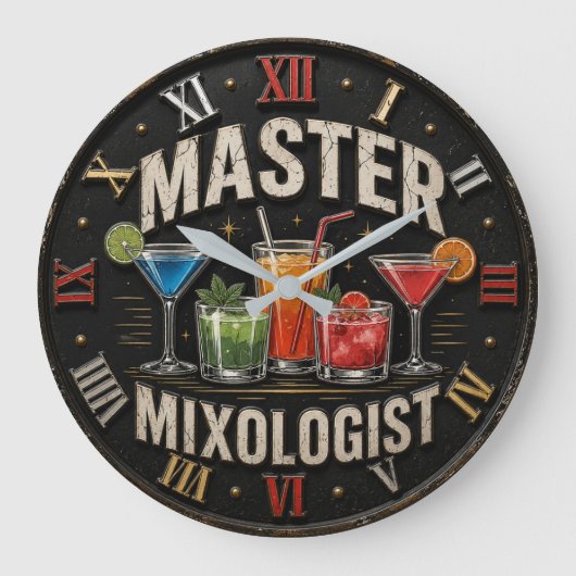 Master Mixologist Bartender Gift Retro Home Bar Grote Klok (Voorkant)