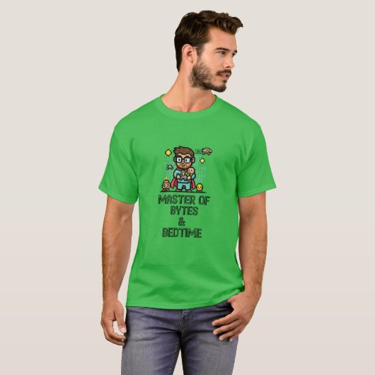 Master of Bytes & Bedtime Geek Dad T-shirt (Voorkant volledig)