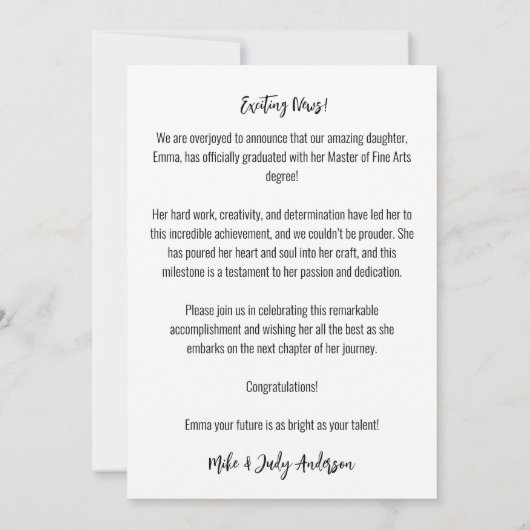 Master of Fine Arts Afstuderen Aankondiging (Achterkant)
