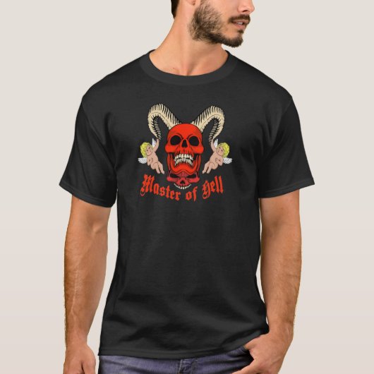 Master of Hell Gothic Skull and Cherubs Design T-shirt (Voorkant)
