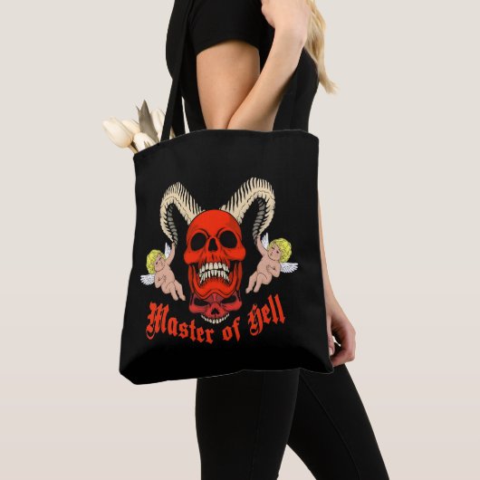 Master of Hell Gothic Skull and Cherubs Design Tote Bag (Dichtbij)