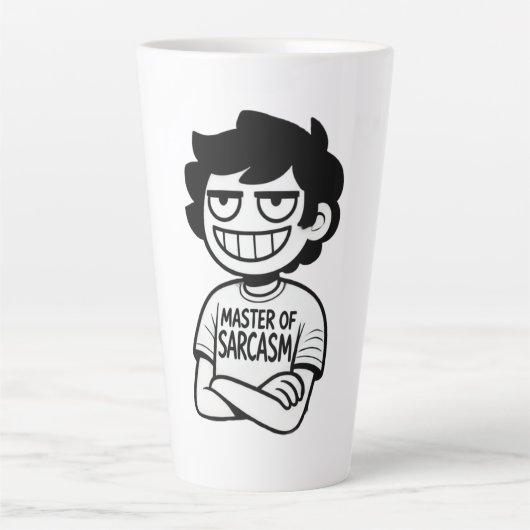 Master of Sarcasm humoristische cartoon illustrati Latte Mok (Voorkant)