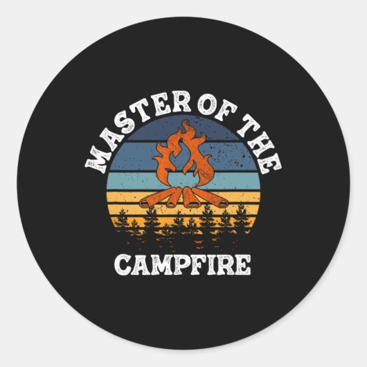 Master Of The Campfire Men Women Camping Funny Out Ronde Sticker (Voorkant)
