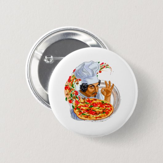 Master Pizza Chef Holding Delicious Pizza Ronde Button 5,7 Cm (Voorkant /achterkant)