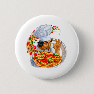 Master Pizza Chef Holding Delicious Pizza Ronde Button 5,7 Cm