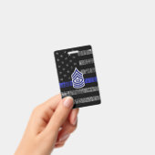 Master Sergeant Thin Blue Line Distressed Flag Badge (Handheld)