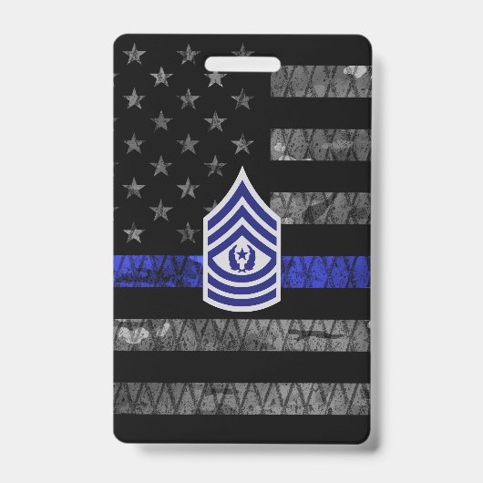 Master Sergeant Thin Blue Line Distressed Flag Badge (Voorzijde)