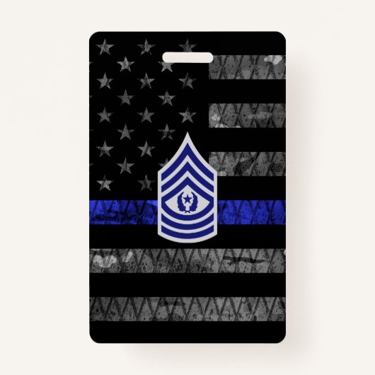 Master Sergeant Thin Blue Line Distressed Flag Badge (Voorkant)