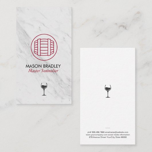 Master Sommelier Wijnvat Marmer Visitekaartje (Voorkant / Achterkant)