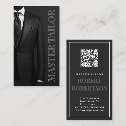 Master Tailor Classic Black Tuxedo Boutique Visitekaartje (Voorkant / Achterkant)