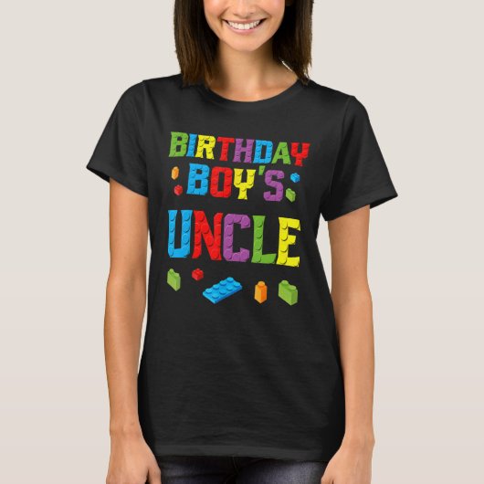 Masterbouwer Birthday Boy's oom Building Brick T-shirt (Voorkant)