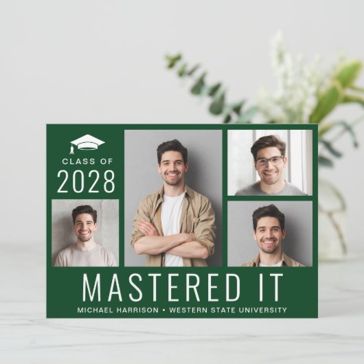 Masterd it Foto Masters Degree Green Afstuderen Aankondiging (Staand voorkant)