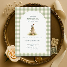 Mastered 1st Year Sage Green Gingham Birthday Kaart