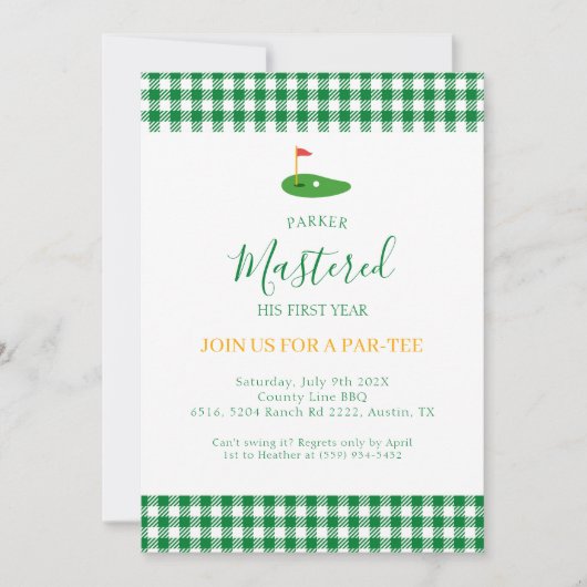 Mastered eerste jaar één gat in één groene verjaar kaart (Voorkant)