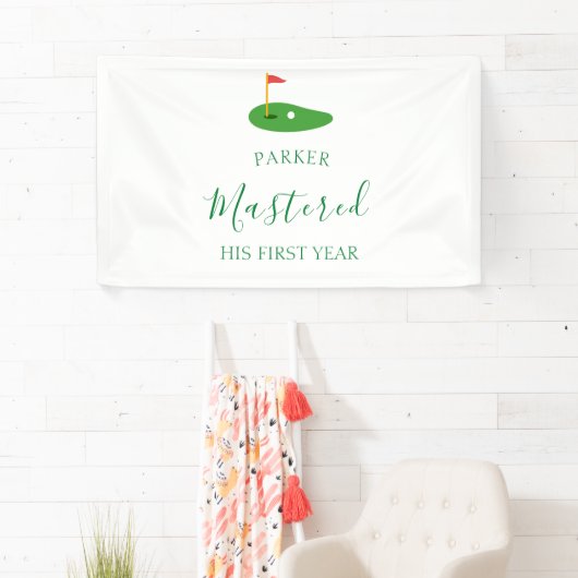 Mastered eerste jaar één gat in één groene verjaar spandoek (Insitu)