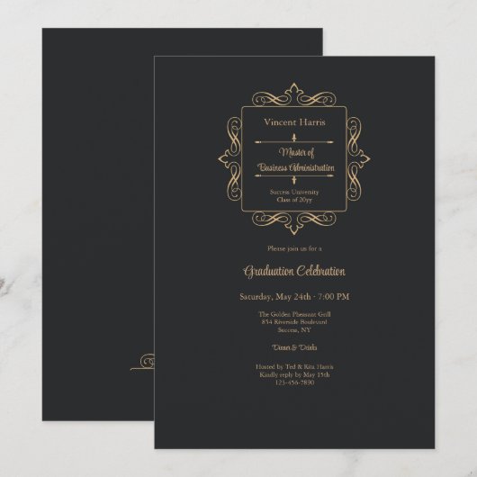 Mastered it Stylish Emblem Afstuderen Invitation Kaart (Voorkant / Achterkant)