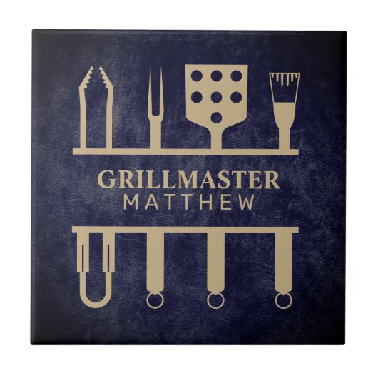 Masternaam vaders zeemleder textuur tegeltje (Voorkant)