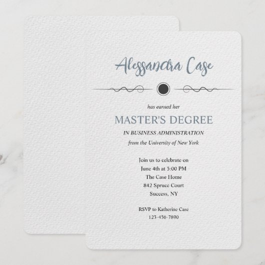 Masters Degree Afstuderen Invitation Kaart (Voorkant / Achterkant)