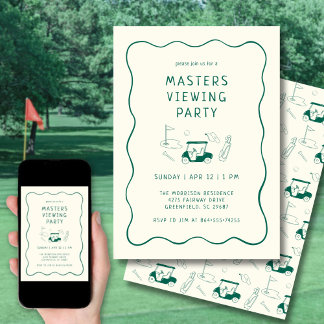 Masters Golf Viewing Watch Party Hand Drawn Green Kaart