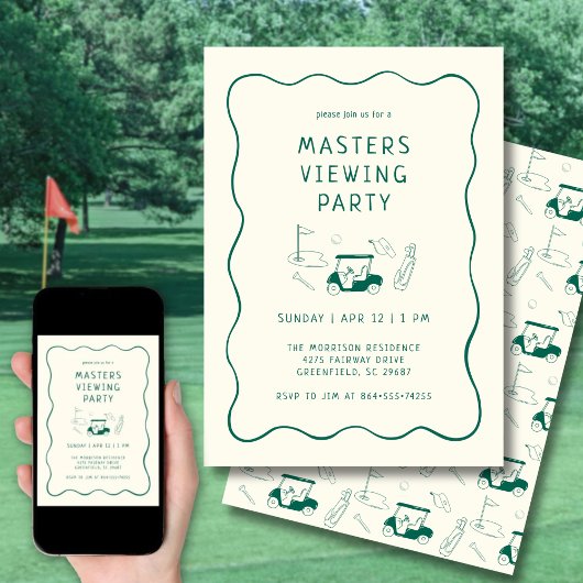 Masters Golf Viewing Watch Party Hand Drawn Green Kaart