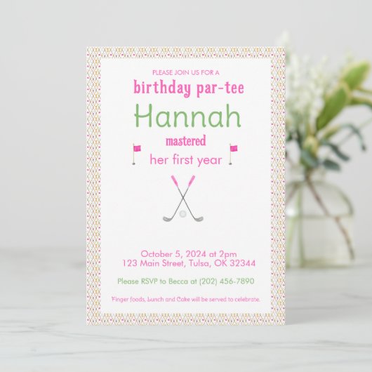 Masters Party Groen Roze Verjaardag Uitnodiging (Staand voorkant)