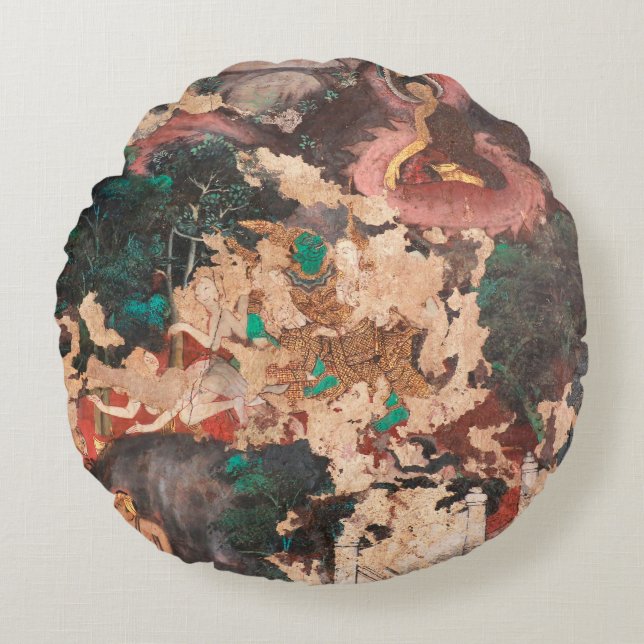 Masterstuk traditionele schilderkunst in Thaise st Rond Kussen (Voorkant)