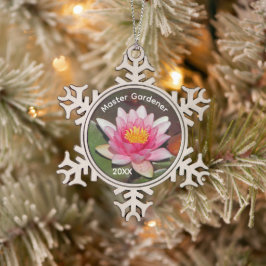 Mastertuinier Roze Waterlelie Bloem Vakantie Tin Sneeuwvlok Ornament