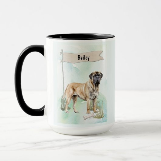 Mastiff Aquarel Gepersonaliseerde Hond Mok (Links)