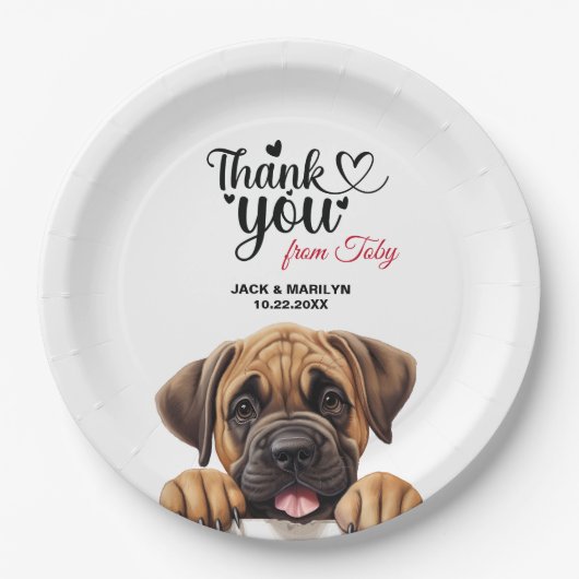 Mastiff bruiloft dank u papieren bordje (Voorkant)